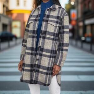 RAILS jaro jacket,tan pacific check,excellent condition,long,slouchy,layered SM